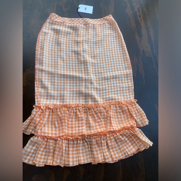 LPA Orange Gingham Ruffle Skirt NWT - Picture 1 of 7
